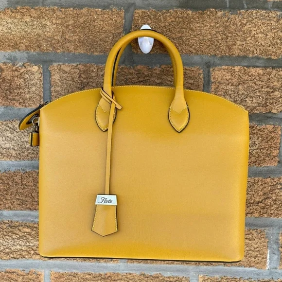 FLOTO MUSTARD YELLOW ITALIAN LEATHER SATCHEL - Picture 1 of 10